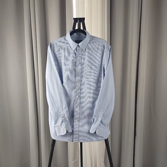 Chaps Men’s Blue, White Cotton Blend Pattern Button Down Dress Shirt Size Large - Picture 1 of 13